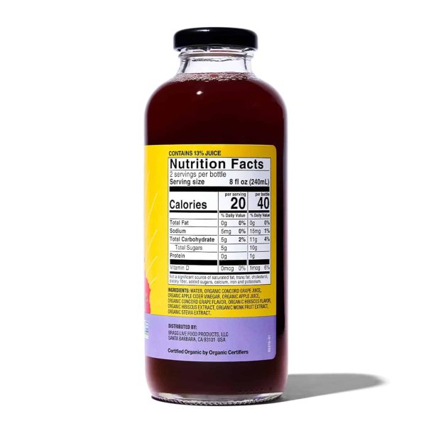 Bragg Organic Apple Cider Vinegar Refresher, Concord Grape & Hibiscus, 16 fl oz – Image 2