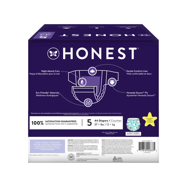 The Honest Company Overnight Baby Diapers, Sleepy Sheep, Size 5, 44 ct – Image 2