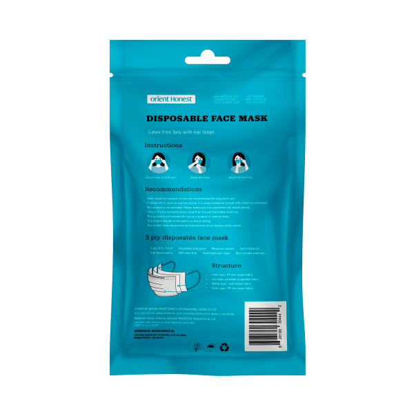 10 ct. Pack, Disposable 3-Ply Face Masks – Image 2