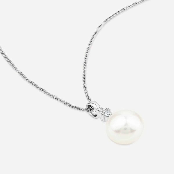 9ct White Gold 0.04ct Top Diamond & Freshwater Pearl Pendant – Image 3