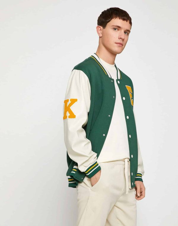College Jacket Bomber Collar Embroidered Detailed Snap Buttons Pocket – Image 3