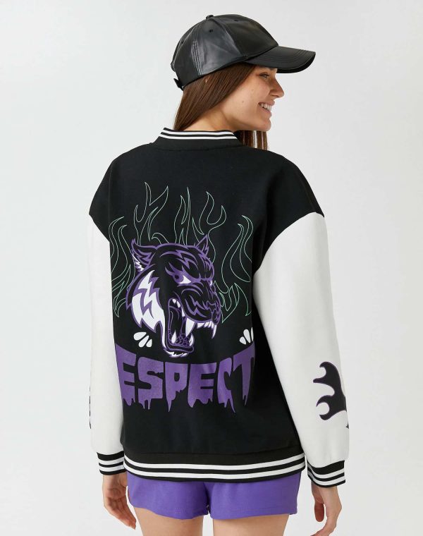 Oversize Bomber College Jacket Printed Fleece Inside – Image 4