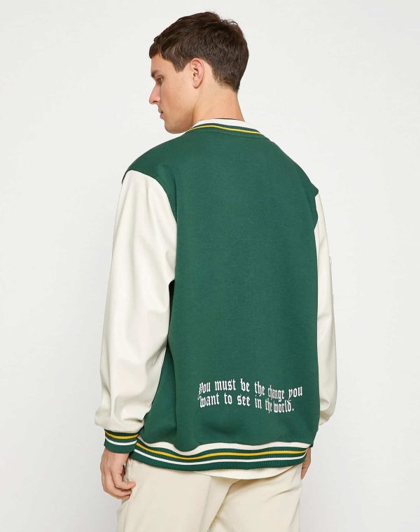 College Jacket Bomber Collar Embroidered Detailed Snap Buttons Pocket – Image 4